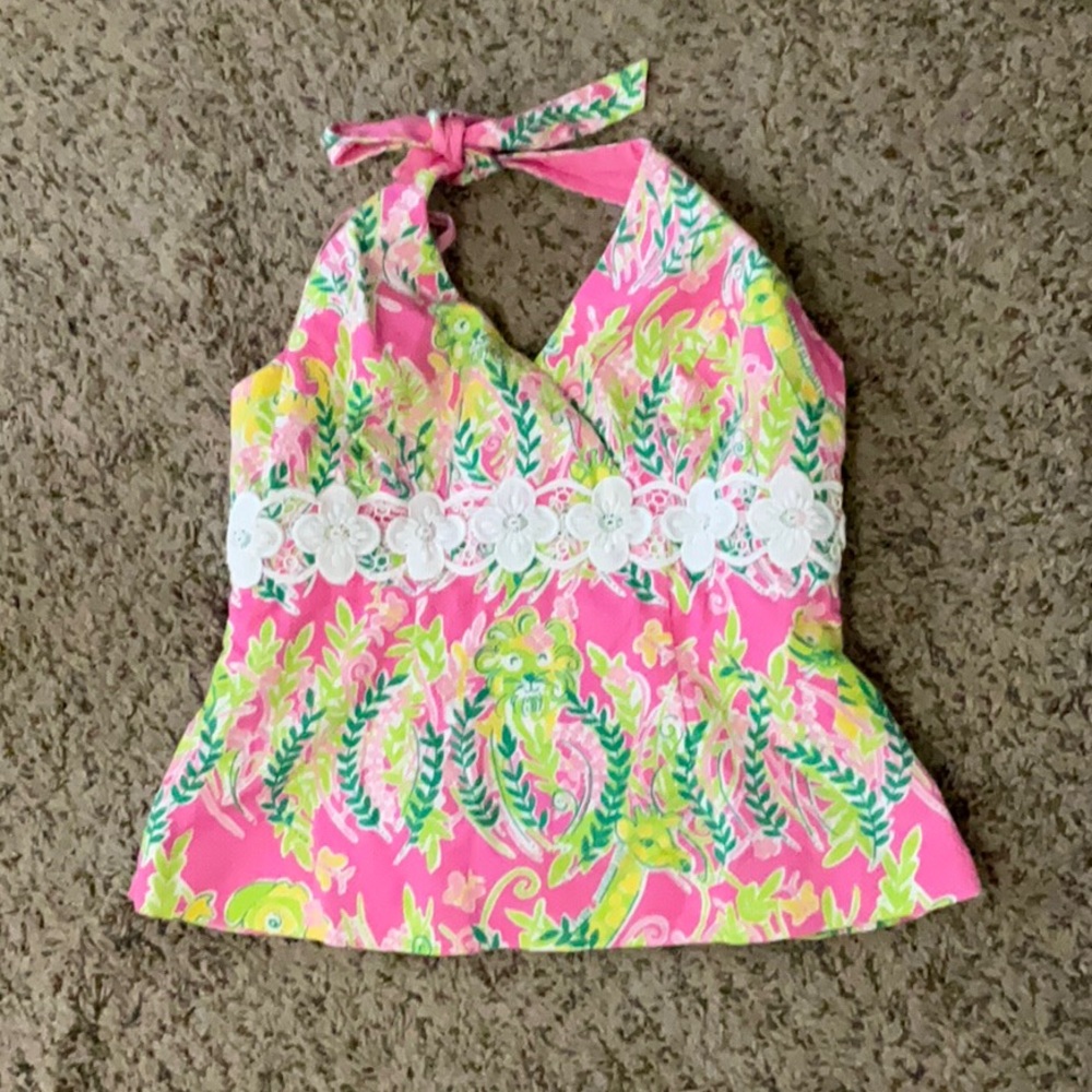 Lilly Pulitzer Millionaires Row Print Pink Halter Top